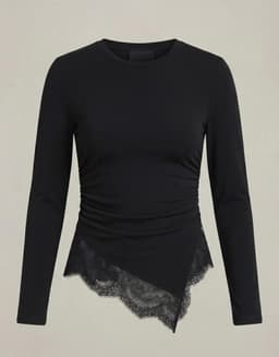 asymmetric hem lace-trim top 2