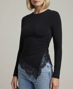 asymmetric hem lace-trim top 1