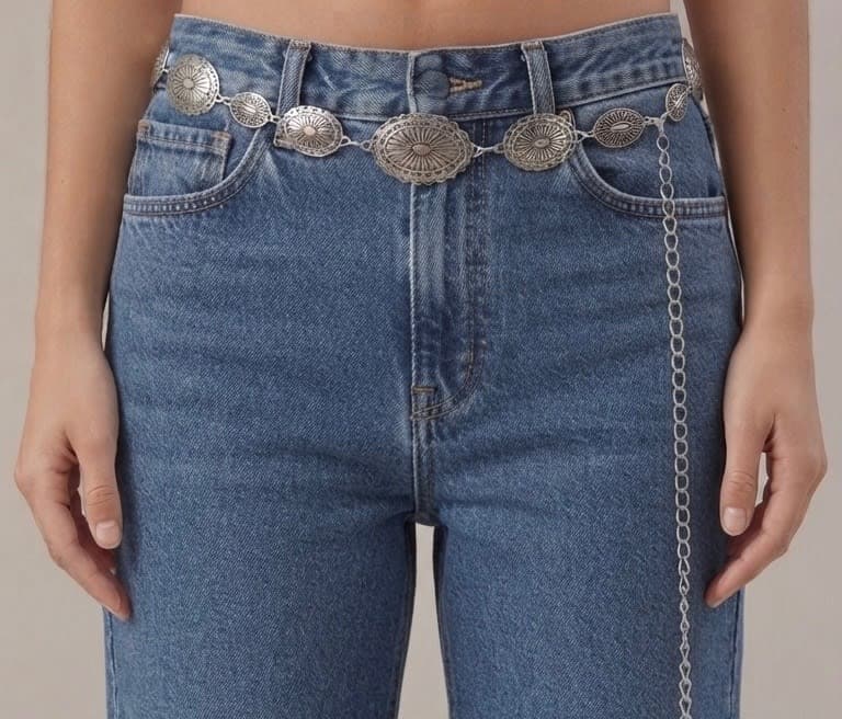 Silver round rings waist chain